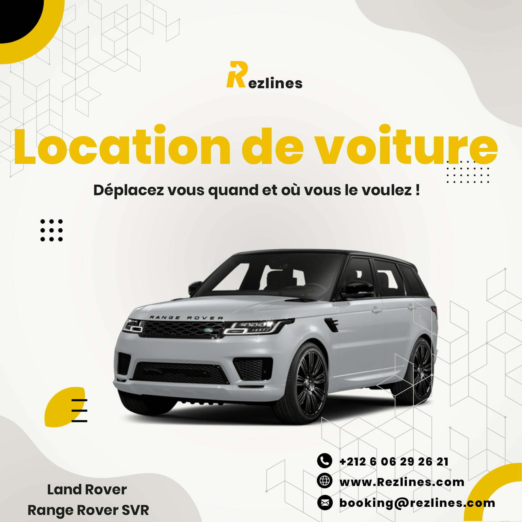 car rentall lland rover range rover svr marrakech maroc